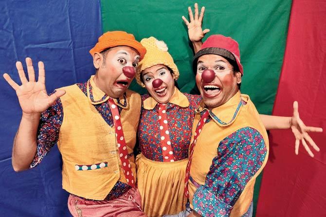 Chennai clown trio in their show Teen Pe Teen