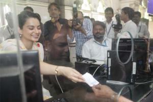 Kangana turns rail ticketseller at Mumbai station to promote Panga