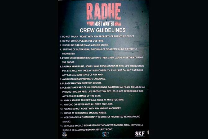 The board stating the guidelines to be followed on Radhe set