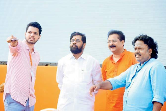 Varun Sardesai with Eknath Shinde and Aadesh Bandekar 