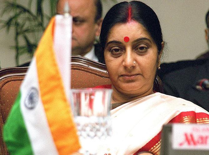 Sushma Swaraj was captured listening to the then Pakistani Information Minister Nisar Memon (not in the picture) during the first session of the second day of South Asian Association for Regional Cooperation (SAARC) information ministers meeting in Islamabad on March 8, 2002