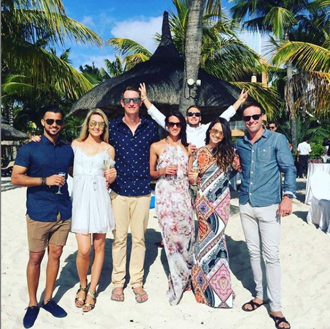 In pic: AB de Villiers with his wife Danielle and friends including David Miller at Quinton de Kock's wedding