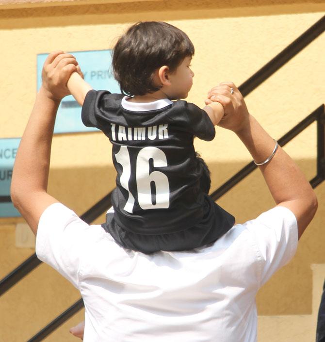 The little munchkin already has a cute numbered jersey '16.' Taimur Ali Khan is often spotted playing along with his friends in this baby attire. 