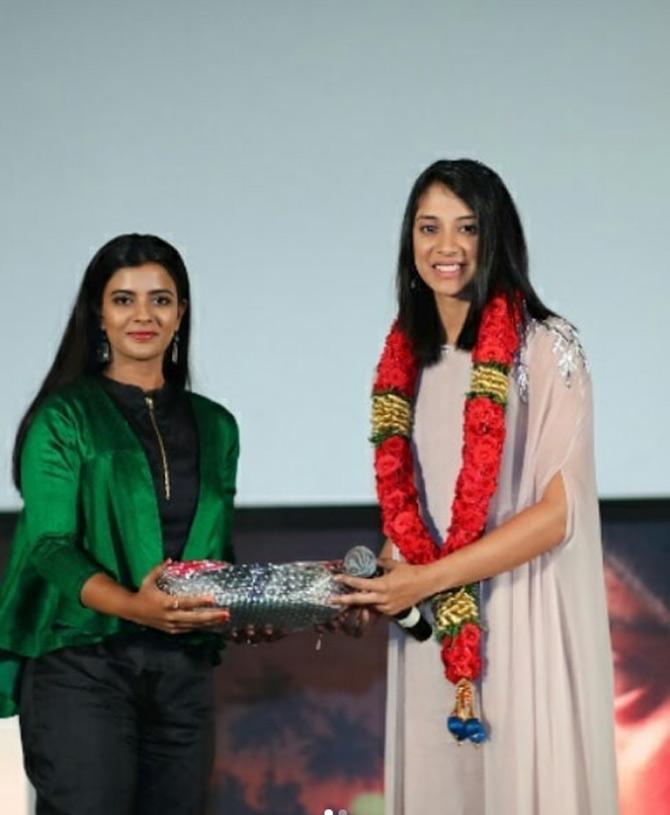 Smriti Mandhana's family takes care of her cricket career. Her father, a chemical distributor, looks after her cricket, her mother is in charge of Smriti's diet and her brother is her coach on the field.
In pic: Smriti Mandhana posted this picture from a launch event and wrote, 