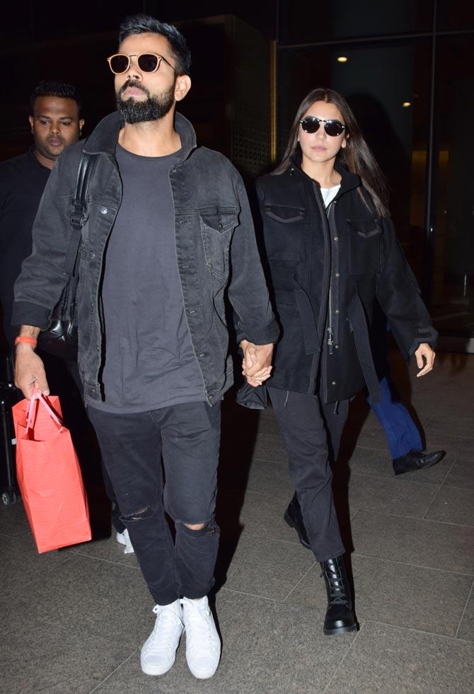 Indian cricket captain Virat Kohli and his wife Anushka Sharma were seen entering the Mumbai city late in the night.