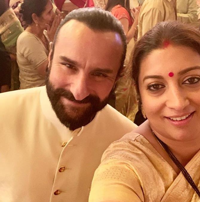 Smriti Irani turns a 'Jumbo Jet' in the chaotic city of Mumbai.Smriti Irani shared this candid selfie photo with actor Saif Ali Khan and captioned it: 23 years ago a rising Star gave a rookie from Delhi advice on how to survive in the chaos of the maximum city; a few tips here & there as to how her dreams can take flight. Little did he know the rookie will turn into a Jumbo Jet! Thank you for the memories.