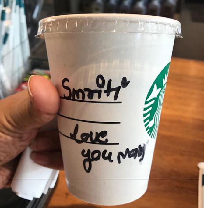 When Smriti spends some 'me' time
Smriti Irani takes some time off her witty and humorous Insta life and spends quality time with her children. She shared this picture of having Starbucks coffee as she captions it: Your coffee leaves you with a warm feeling!