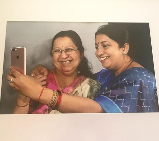 Photo-opportunity!
Smriti Irani shared this candid picture where she is seen taking a selfie with Sumitra Mahajan as she captions the picture: Photo ke photo ka photo!