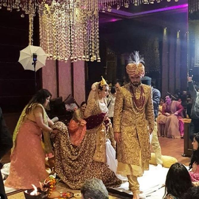 Nitish Rana had made his relationship with Saachi Marwah official, more than two years ago.
Saachi Marwah shared this picture on her Instagram Story of herself and Nitish Rana completing the pheras during the wedding.