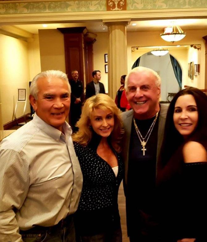 Ric Flair posted this picture of himself with a few former WWE superstars and wife Wendy Barlow. Can you identify these other two WWE superstars from the 80s?