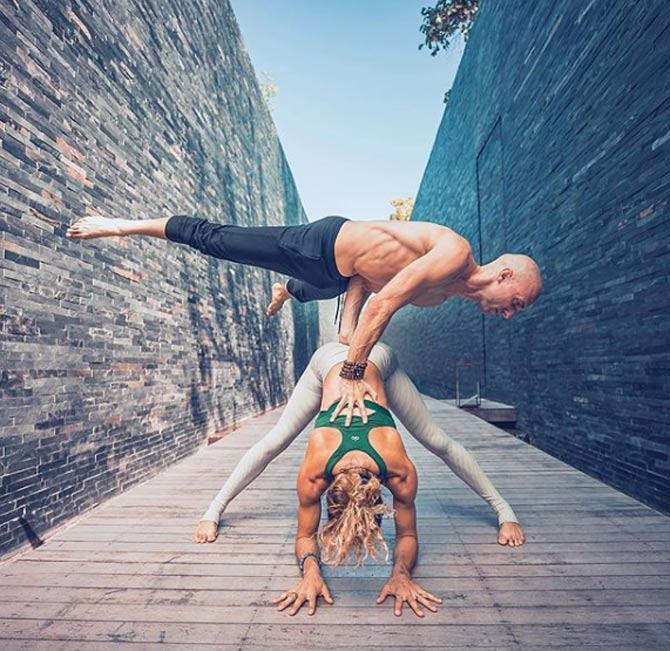 The couple explains how yoga helped them stay together for 12 years, 'Asana practice teaches us how to use breath, focus and intention to find balance and clarity. With time and practice we are able to leave the safety of our yoga mat, take the training wheels off and begin to bring about balance in everything else in our life.'