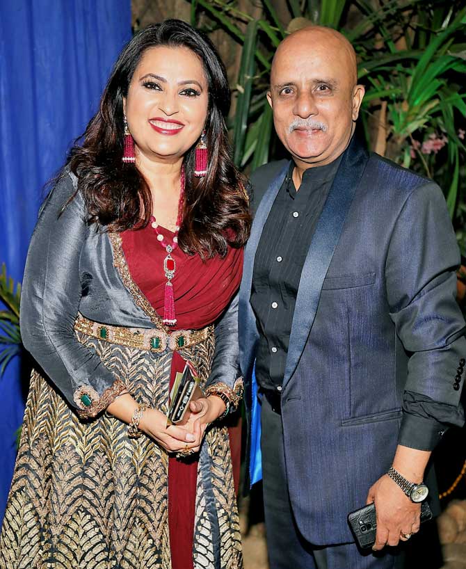 Nila Kohli posed with Rajesh Puri at the wedding reception of her daughter Sahiba, held in the city. 