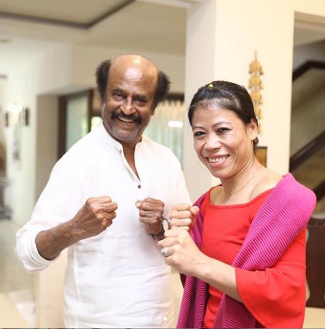 In January 2020, Mary Kom became the first Indian female sports person to be awarded the Padma Vibhushan.
Mary Kom posted this picture when she met South Indian film superstar Rajnikanth