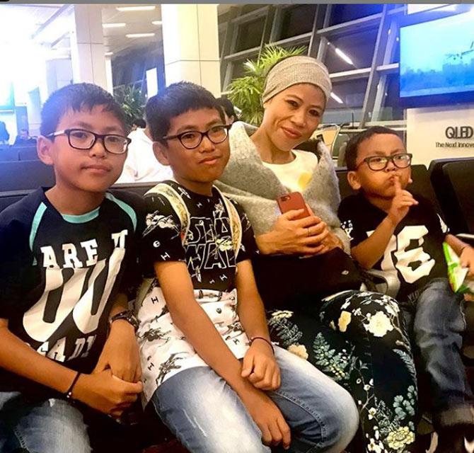 Mary Kom posted this picture with her sons and captioned, 