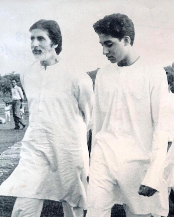 A 20-something-year-old Abhishek Bachchan with his father Amitabh Bachchan. He captioned this image: Sometime in the mid 90's... Still walking side-by-side.