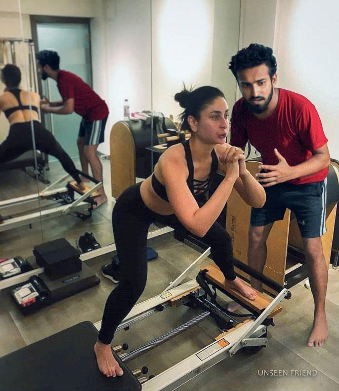 With Kareena Kapoor Khan: Gearing up for Olympic Games. JK yaaar. Trainer for a day for @therealkareenakapoor. #Bebo #SquatChallenge #TrainerHoTohUnseenJaisa (sic)
