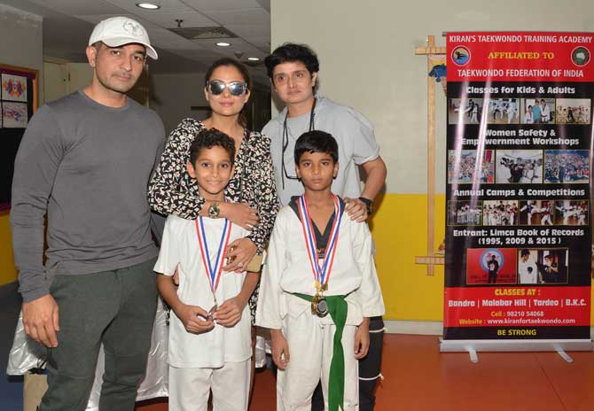 Karisma Kapoor was accompanied by her best friend Amrita Arora Ladak and her husband Shakeel Ladak and kids Rayaan Ladak, Azaan Ladak