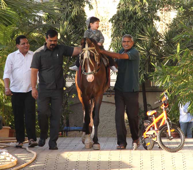 This is not the first time Taimur Ali Khan is spotted riding a horse in the city. The tot is often seen with attendants hovering around him as he takes a royal ride - with or without his parents in the tow.