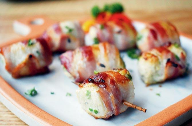 Bacon wrapped chicken nibbles. Pics/Asish Raje
