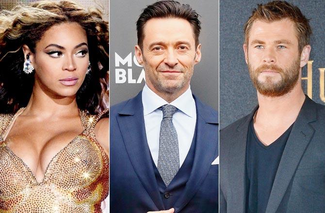 Beyonce Knowles, Hugh Jackman and Chris Hemsworth