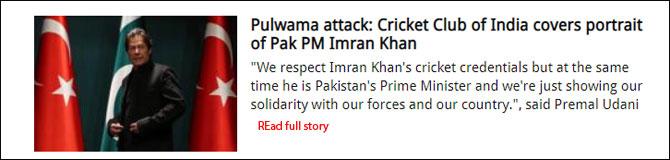 Pulwama attack: Cricket Club of India covers portrait of Pak PM Imran Khan