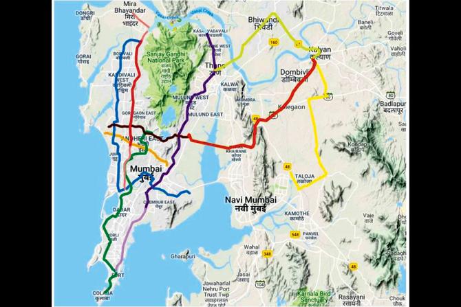 The complete metro network proposed in Mumbai