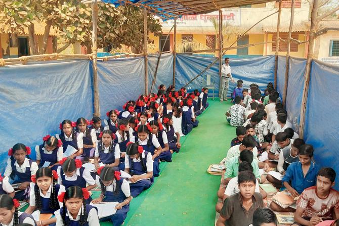 Aashram School students were moved to a makeshift tent owing to tremors on Wednesday