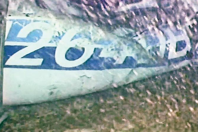 An image from the video footage released yesterday shows wreckage of the missing aircraft that was carrying footballer Emiliano Sala lying on the seabed under the English Channel. Pic/AFP