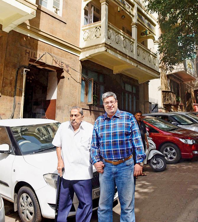 Soli Mistry and his nephew Neville, co-owners of Hill View, halfway up Raghavji Road, at the gate of what is easily the lane’s best maintained building. Pic/Bipin Kokate