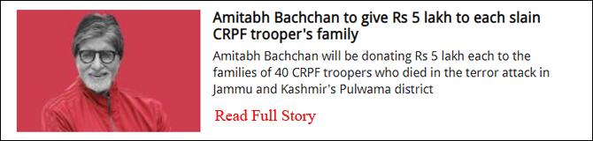 Amitabh Bachchan to give Rs 5 lakh to each slain CRPF trooper