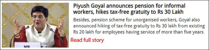Piyush Goyal announces pension for informal workers, hikes tax-free gratuity to Rs 30 Lakh