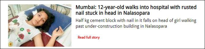 Mumbai: 12-year-old walks into hospital with rusted nail stuck in head in Nalasopara