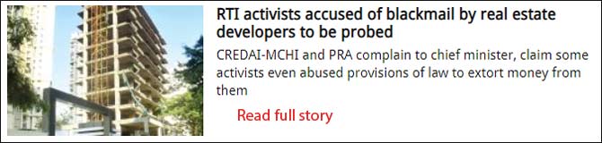 RTI activists accused of blackmail by real estate developers to be probed