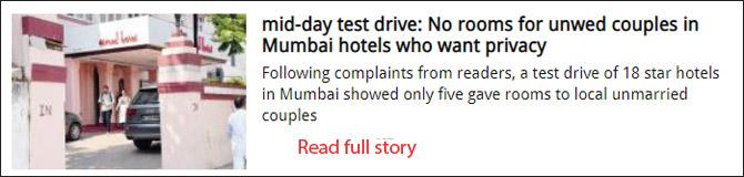mid-day test drive: No rooms for unwed couples in Mumbai hotels who want privacy