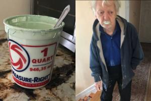 90-year-old grandpa mistakes paint for yogurt; eats half pot