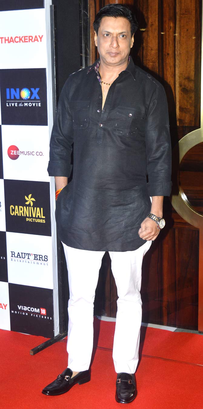 Madhur Bhandarkar arrived at the special screening of Thackeray held at a popular multiplex in Mumbai. The Bollywood director opted for a black kurta, paired with white Jodhpuri pants for the outing.