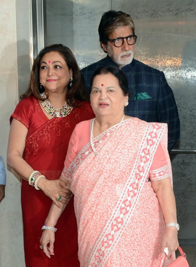 Anil Ambani and Tina Ambani along with their sons, Jai Anshul Ambani and Jai Anmol Ambani were spotted attending the 10th-anniversary celebrations of Kokilaben Dhirubhai Ambani Hospital in Andheri, Mumbai. Titled 'Decade of Distinction' the Kokilaben Ambani hospital was completed 10 years of its commitment to redefining healthcare services in India.Picture/Satej Shinde 
In picture: Amitabh Bachchan with Kokilabai Ambani and Tina Ambani at Kokilaben Hospital, Mumbai