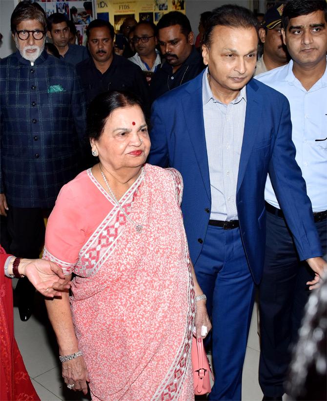 Reliance Group Chairman Anil Ambani escorts his mother Kokilaben Ambani on the eve of the 10-years celebration of Kokilaben Hospital in Andheri, Mumbai. Picture/Yogen Shah