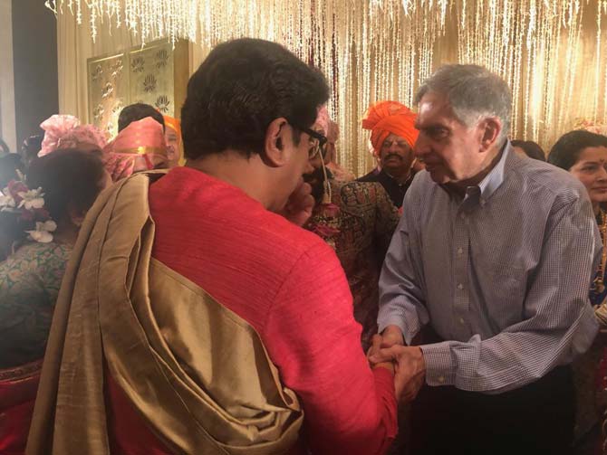 Industrialist Ratan Tata, was in his casual best when graced the wedding to offer his blessing to the newly married couple.