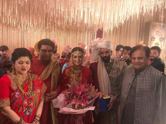 Senior Congress leader Ahmed Patel attended Amit Thackeray's wedding to wish the newlywed couple.
