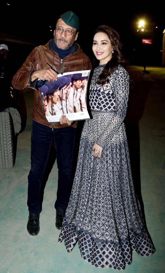 Jackie Shroff and Madhuri Dixit Nene get together for a photo at Umang 2019 festival held in Mumbai