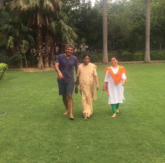 After his career ended, Ajay Jadeja tried his hand at Bollywood. Jadeja acted in the 2003 movie Khel with Sunny Deol and Sunil Shetty. 
In pic: Ajay Jadeja posted this picture of a morning walk with his mom.He wrote, 