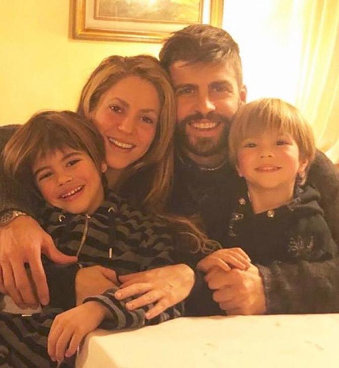 Spain and Barcelona's centre-back mainstay Gerard Pique celebrated his 35th birthday on February 2, 2022. 
In pic: Gerard Pique posted this picture with partner Shakira and their kids