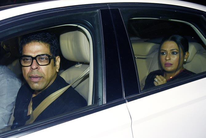 Ashwini Kalsekar and husband Murli Sharma arrive for Simmba success bash.
