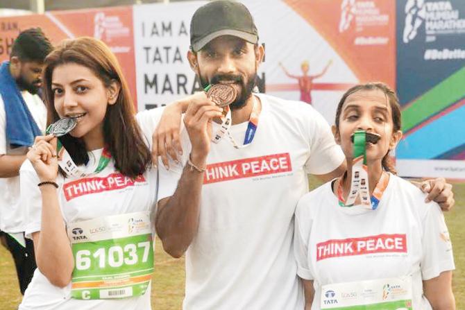 Kajal Aggarwal with her friends after the race