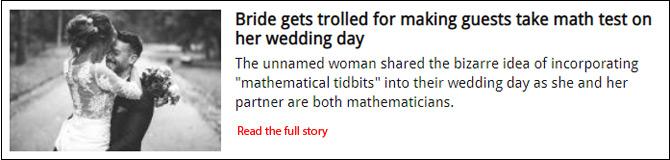 Bride gets trolled for making guests take math test on her wedding day