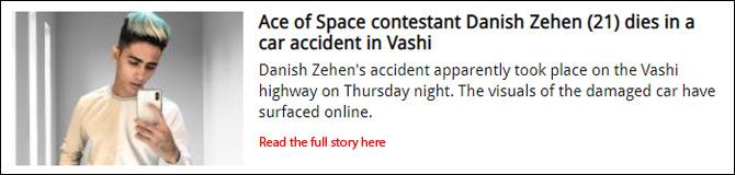 Ace of Space contestant Danish Zehen (21) dies in a car accident in Vashi
