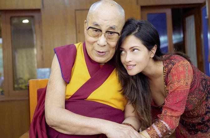 Riya Sen with the Dalai Lama. Pic/Riya Sen`s official Instagram account