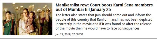 Manikarnika row: Court boots Karni Sena members out of Mumbai till January 25