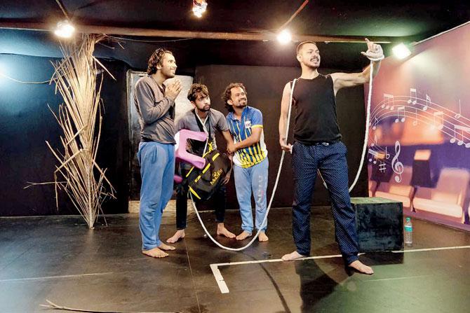 Abhinav Grover, Saini, Kaustav Sinha and Sharma in rehearsal